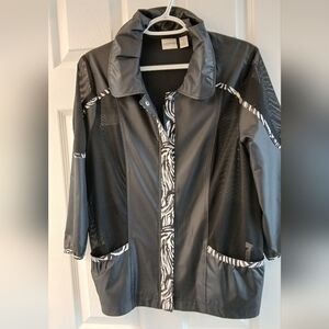 Zenergy by Chico’s Mixed‑Media Zebra Trim Mesh Jacket — Size 1 (US M / 8–10)